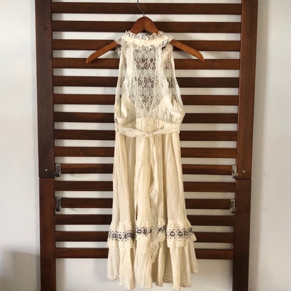 Free People - Lace, High Neck, Gauzy Cotton Dress - Picture 5 of 8